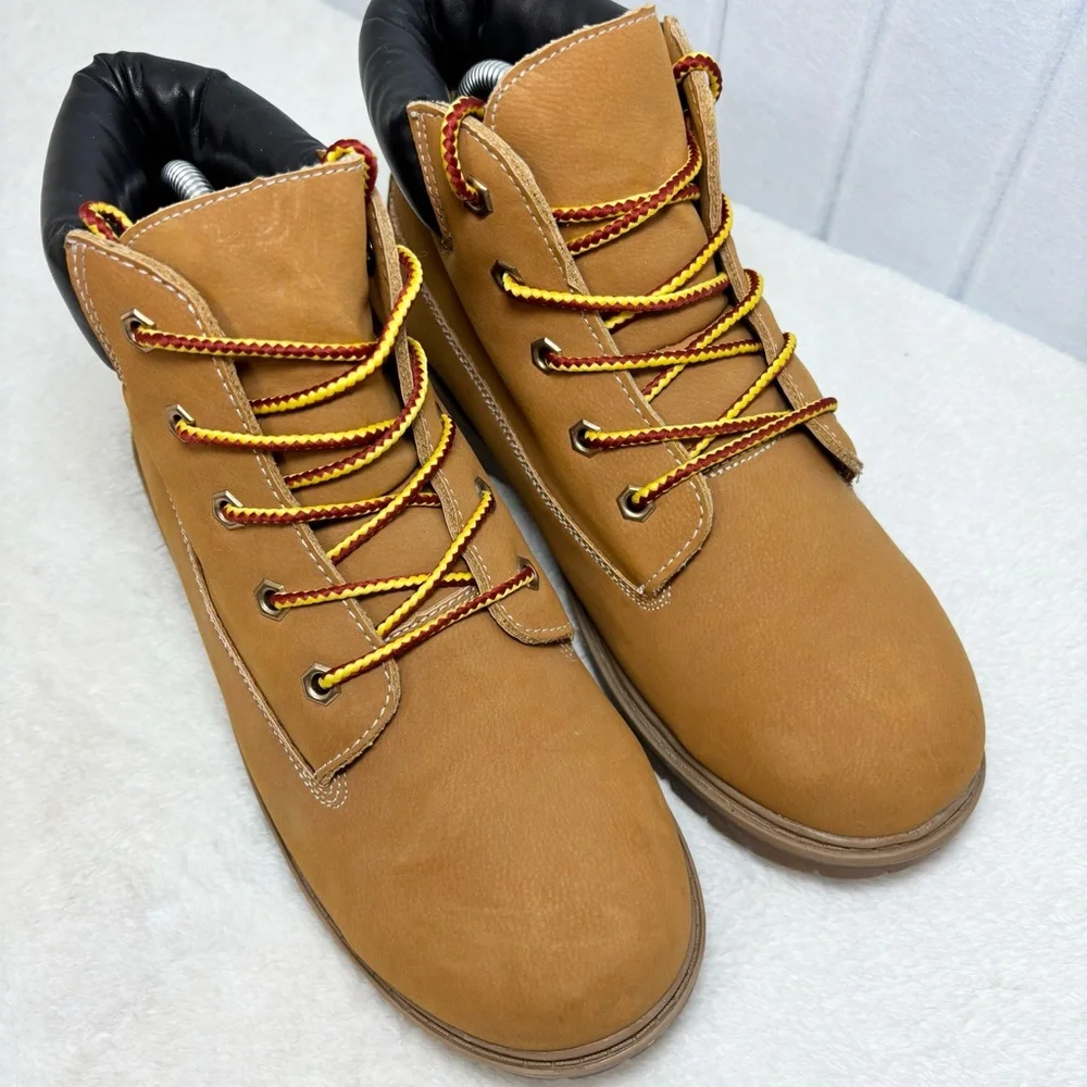 TRAIL GUIDE Waterproof Tan Leather Boots with Black‎ Collar Size 7M